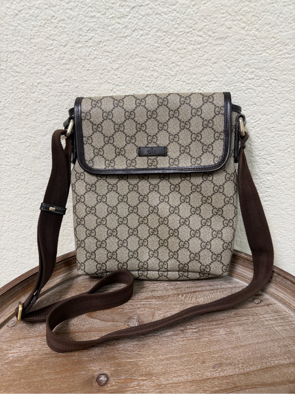 Gucci Beige Brown GG Supreme Crossbody Bag